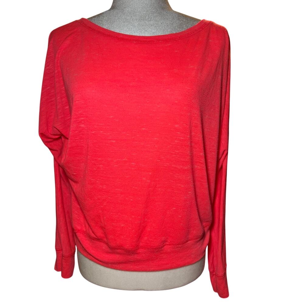 Alo Yoga Burnout Boat Neck Long Sleeve Dolman Top, Slub Knit, Coral, Medium